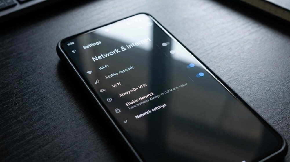 Android settings page showing Always-On VPN toggle enabled