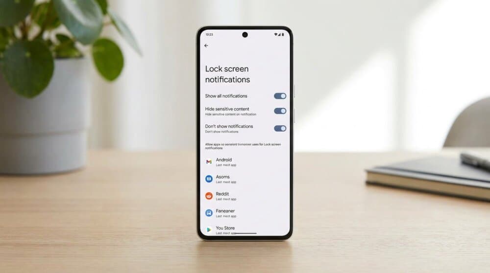 Android lock screen notification settings page