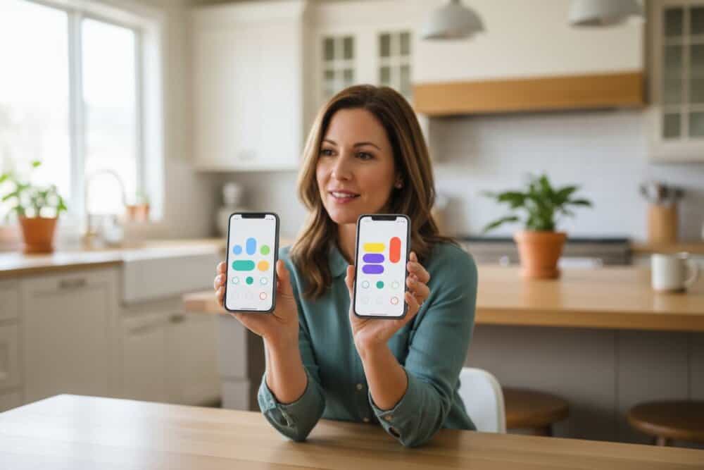 A parent comparing two parental control app dashboards side by side