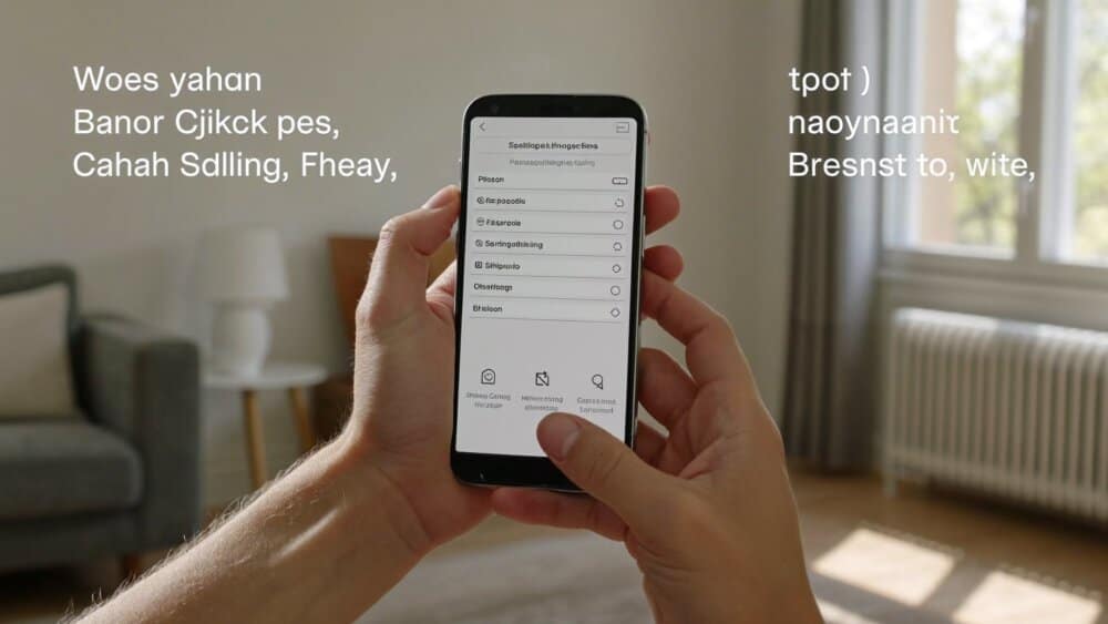 A person holding a modern Android smartphone reviewing an app settings screen in a bright room