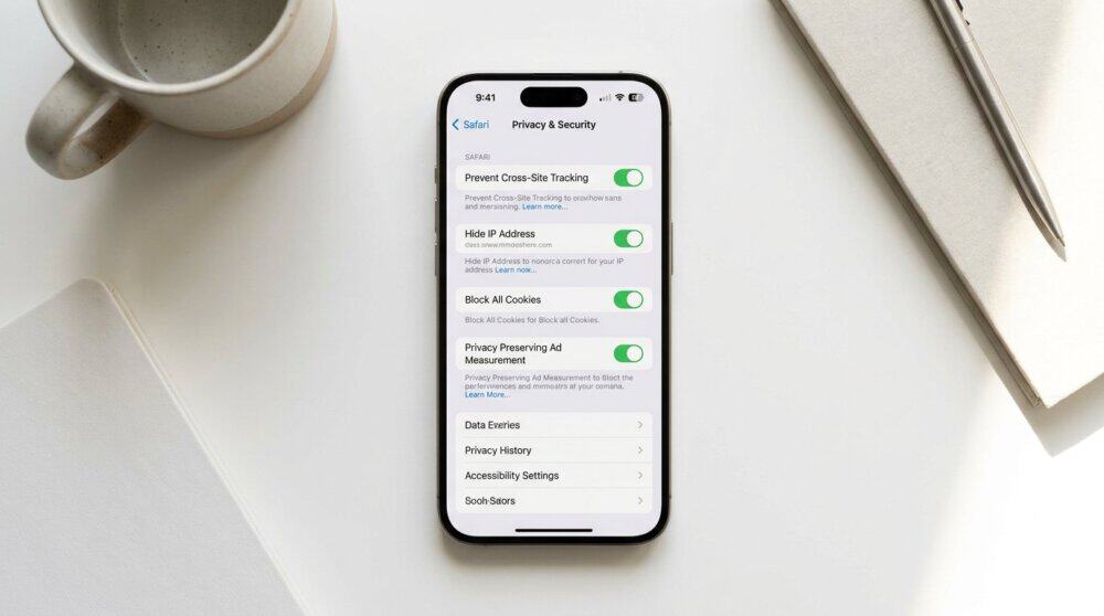 iPhone Safari settings page showing privacy toggle options