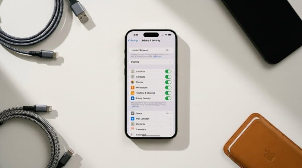 iPhone showing Privacy and Security settings menu for checking spy apps