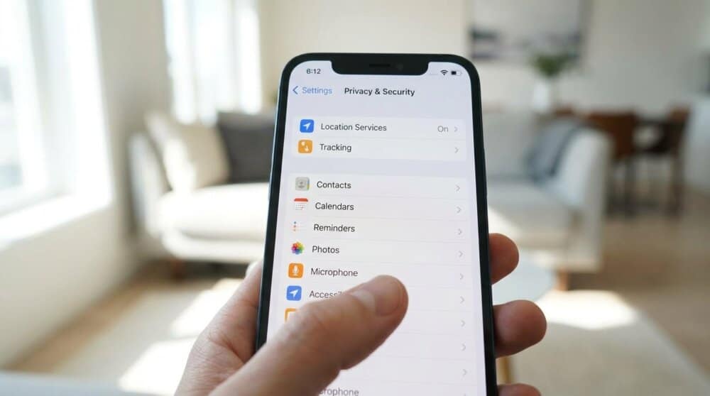 iPhone Privacy and Security settings menu for checking tracking