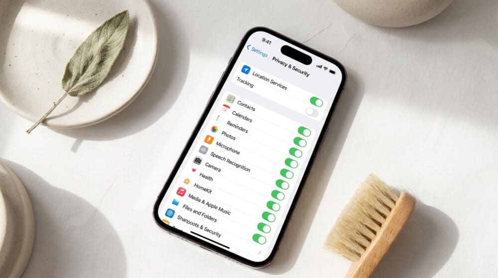 iPhone Privacy and Security settings menu showing multiple toggles