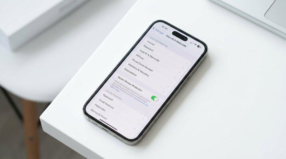 iPhone Face ID and Passcode settings with Stolen Device Protection toggle enabled