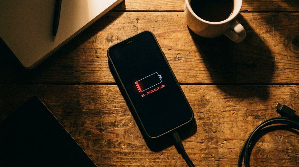 Smartphone with critically low battery, a common sign of phone tracking