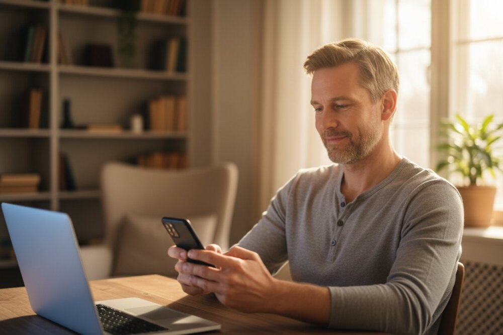 Man looking relieved after securing his Apple ID account