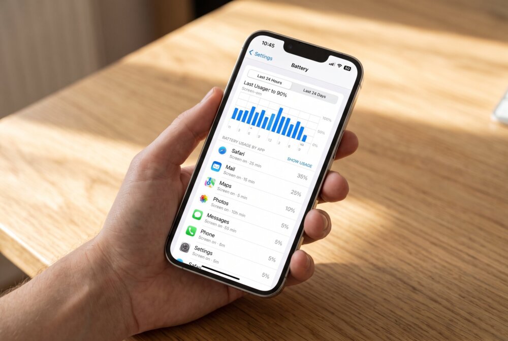 iPhone Battery settings showing usage by app