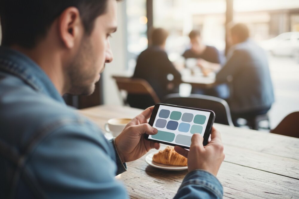 Examining an app store listing on a phone before installing